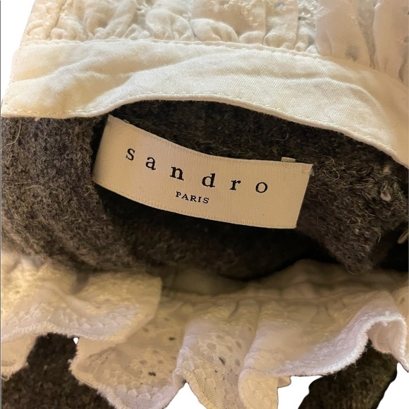 Sandro Ancolie Victorian Ruffle Eyelet Collar Long Sleeve Wool Sweater Dress - Picture 7 of 7